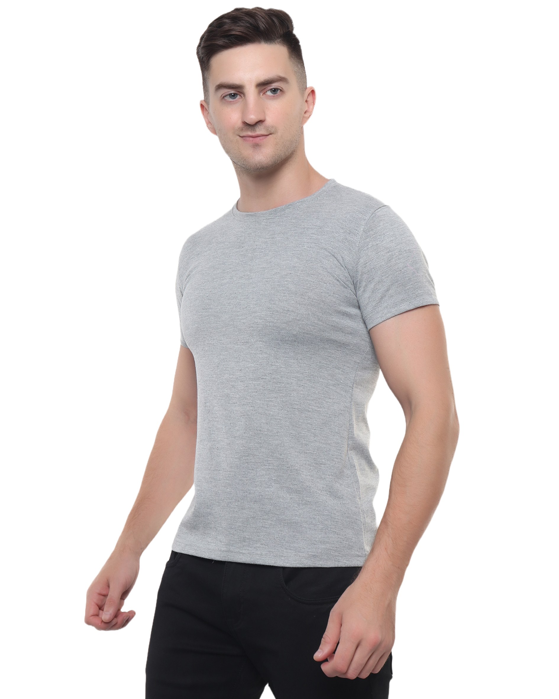 Grey Melange Round Neck T Shirt