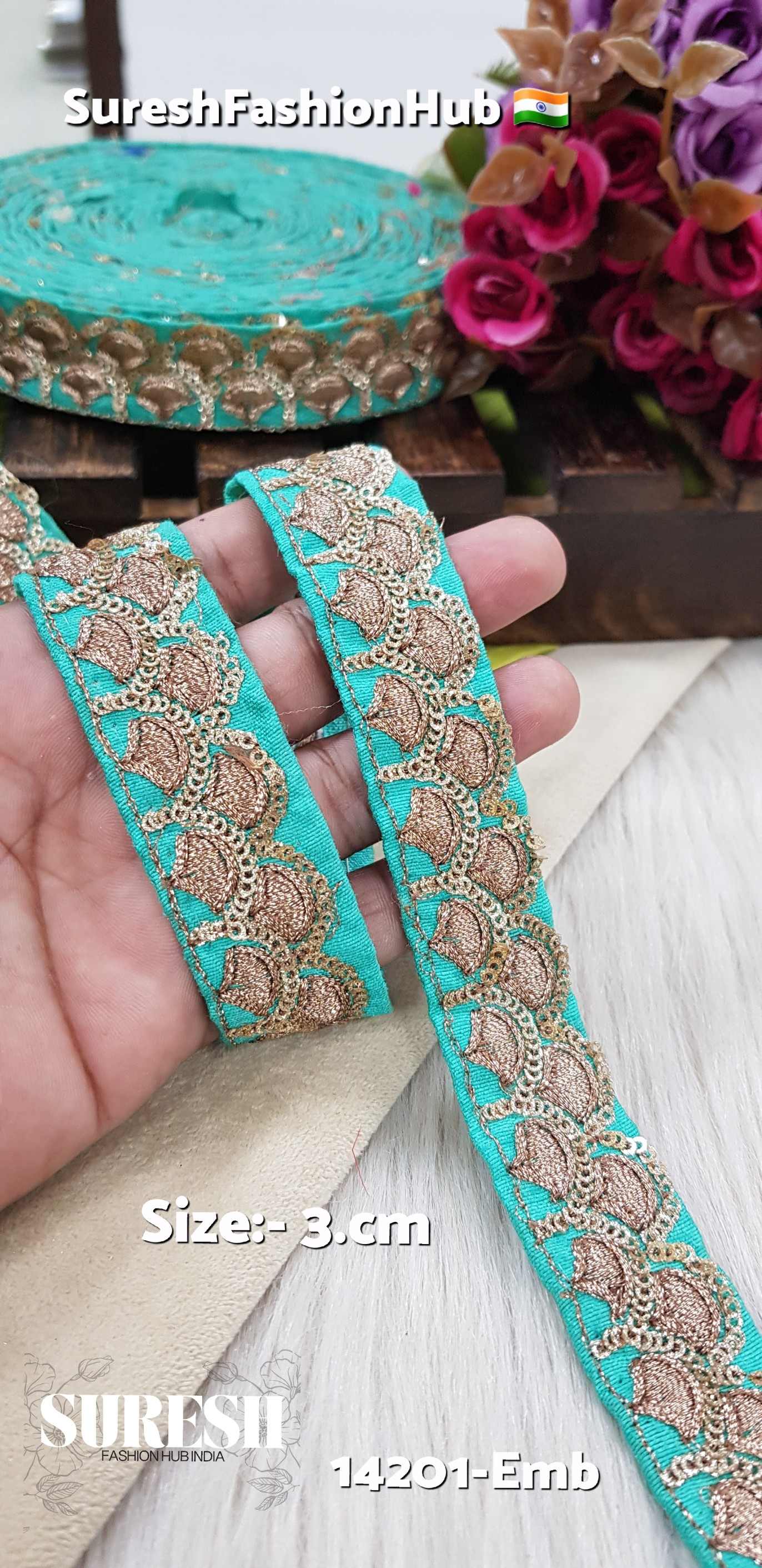 Sea Green Glitter Sequence & Matt Zari Embroidery Lace – 14201-Emb