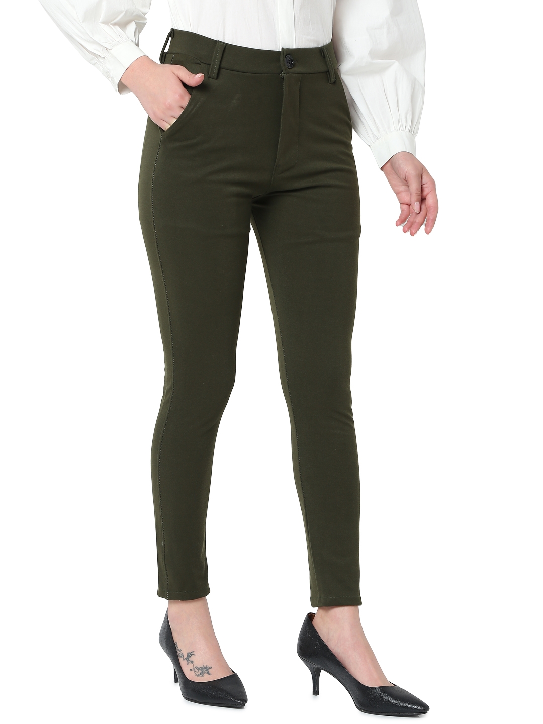 Buy fabcoast Olive Green Stretchable Cotton Lycra Trousers for Women | Lycra  Pant for Women, Women Stretchable Trousers Pants Formal | Lycra Pants for  Women Stretchable (S) at Amazon.in