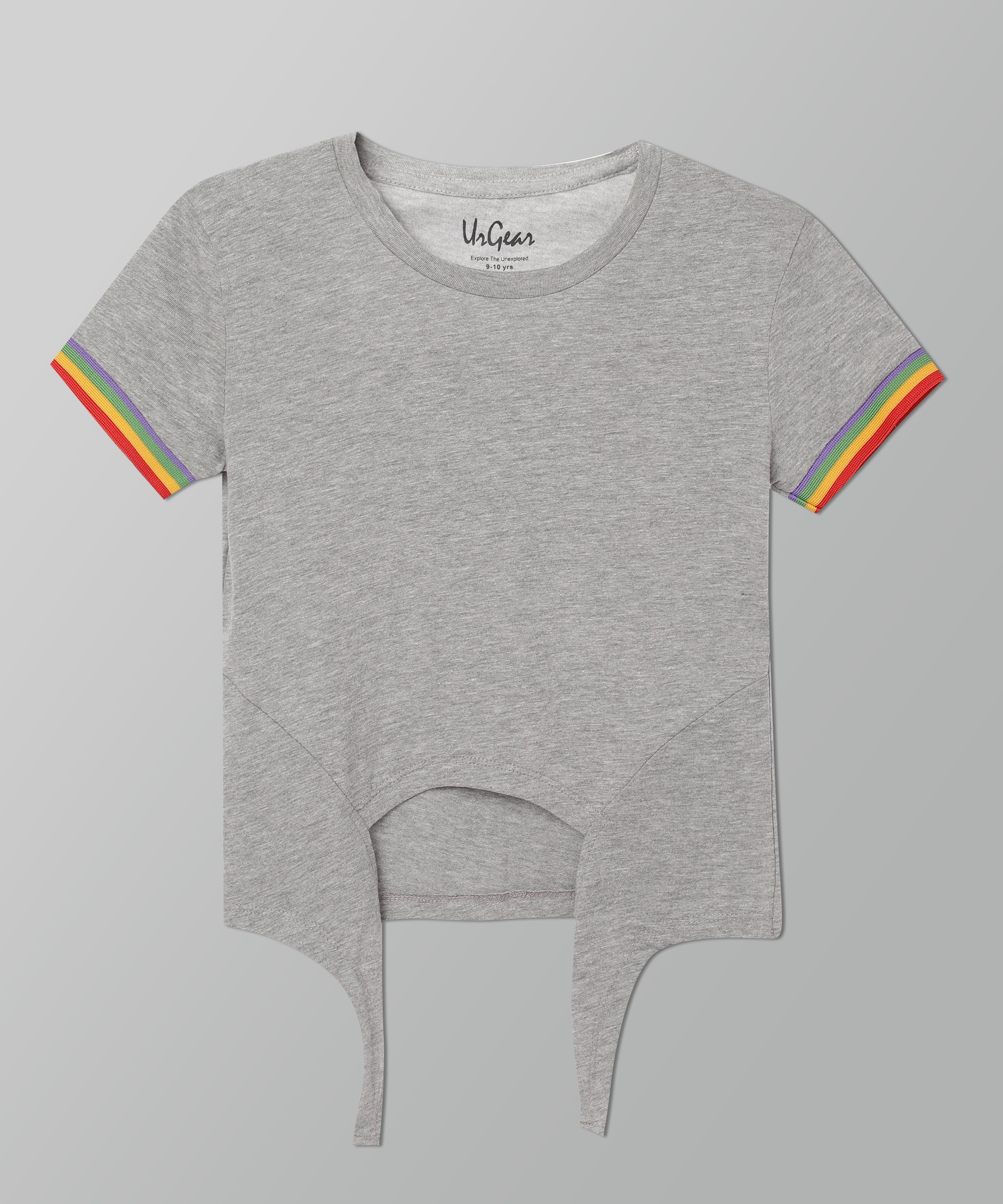 UrGear | UrGear Kid Girls Grey Melange Trendy Knotted Cotton T-Shirt 0
