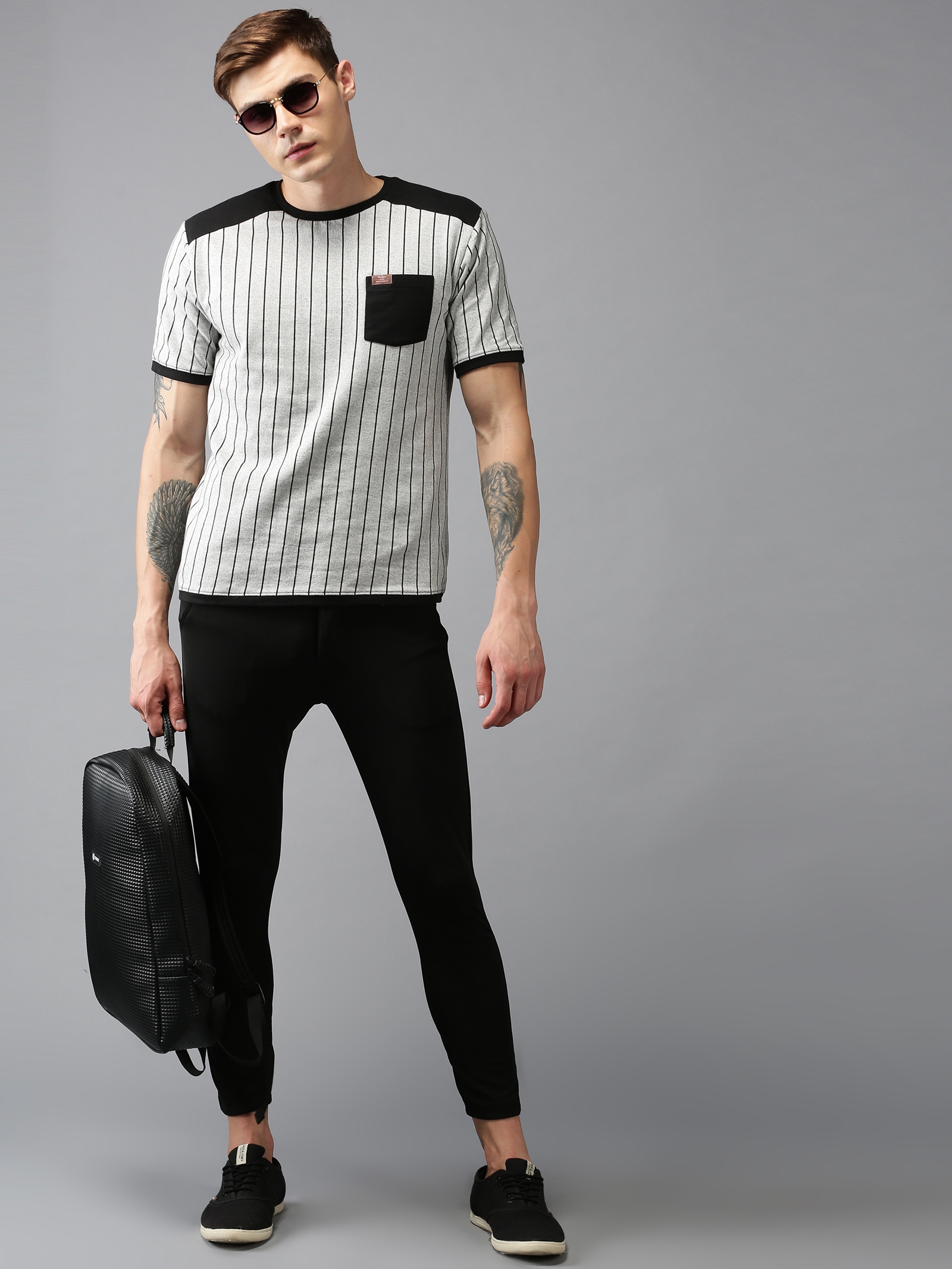 UrGear | UrGear Men Grey Trendy Striped Casual T-Shirt 1