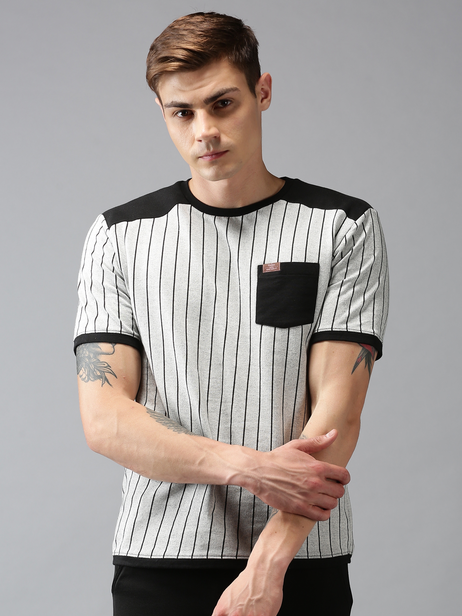 UrGear | UrGear Men Grey Trendy Striped Casual T-Shirt 0