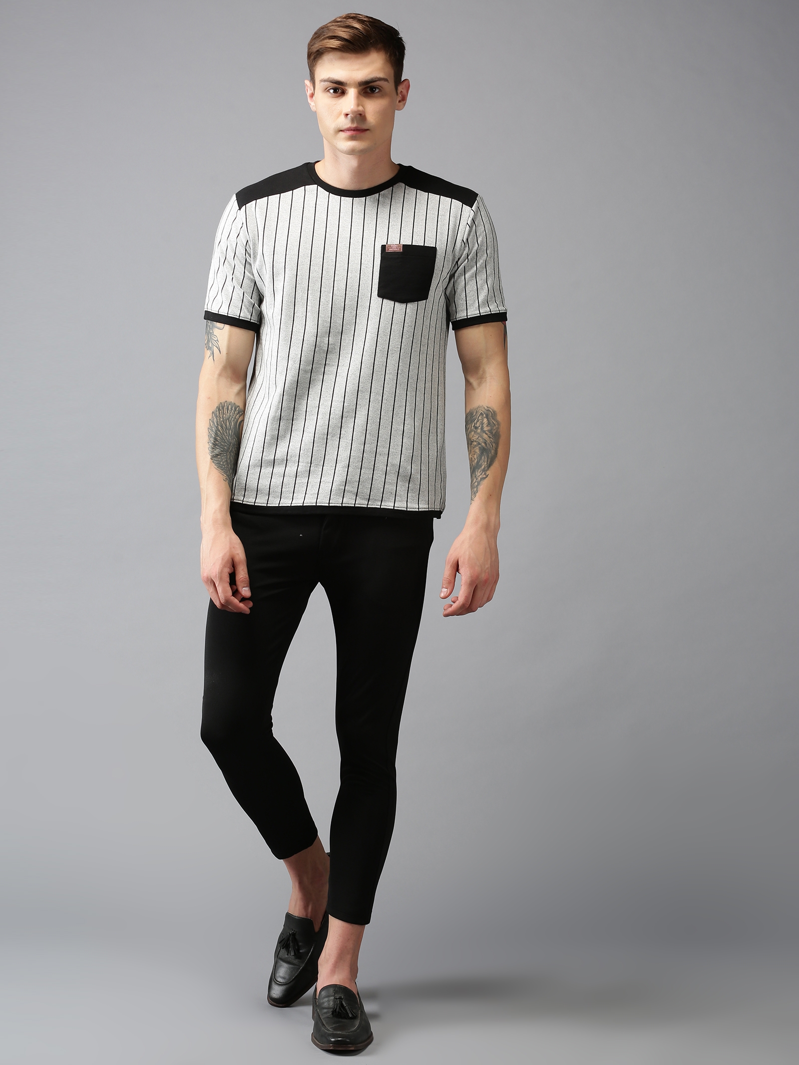 UrGear | UrGear Men Grey Trendy Striped Casual T-Shirt 5