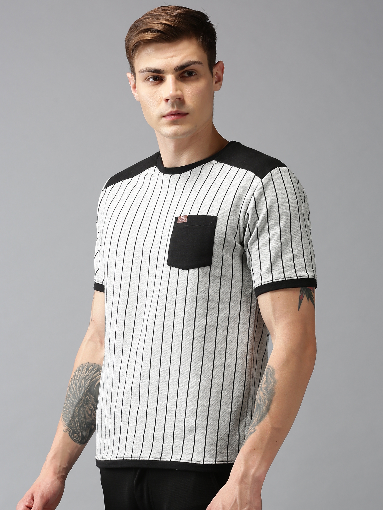 UrGear | UrGear Men Grey Trendy Striped Casual T-Shirt 3