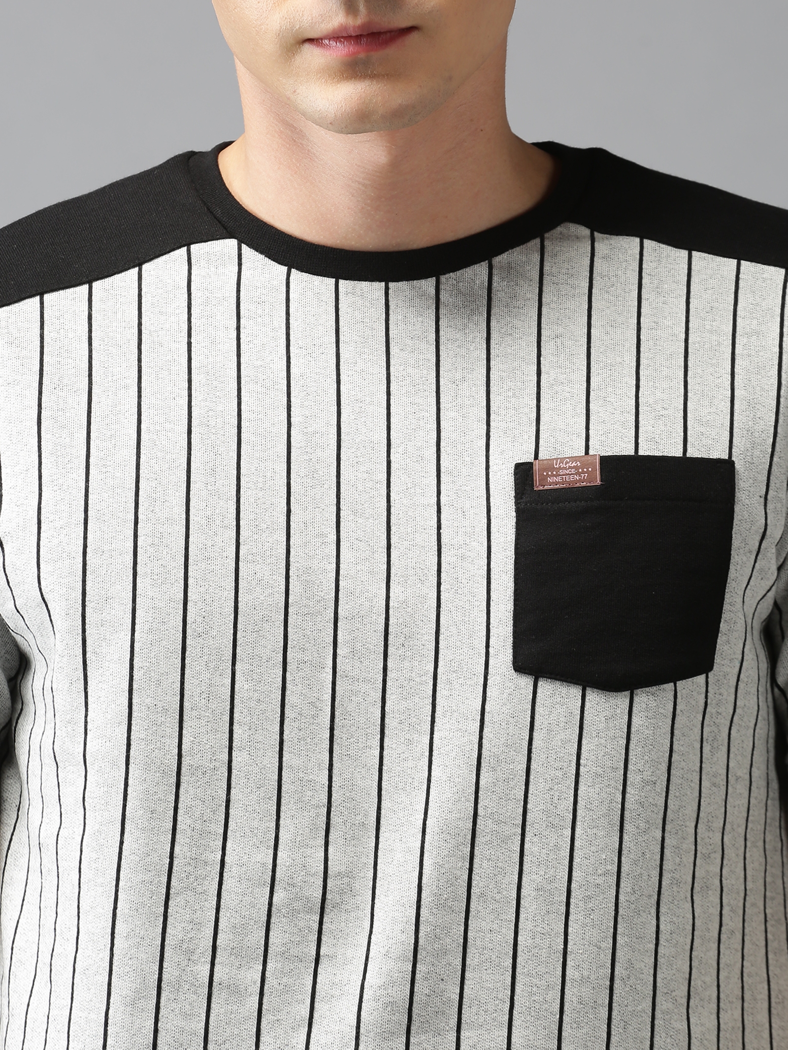 UrGear | UrGear Men Grey Trendy Striped Casual T-Shirt 4