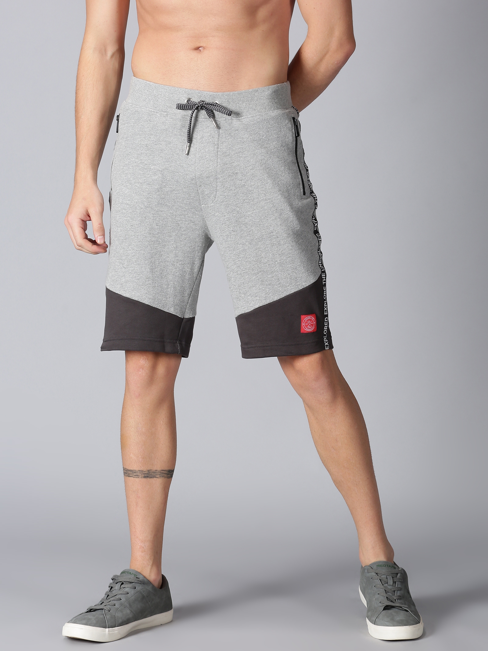UrGear | UrGear Men Grey and Black Colourblock Basic Shorts 0