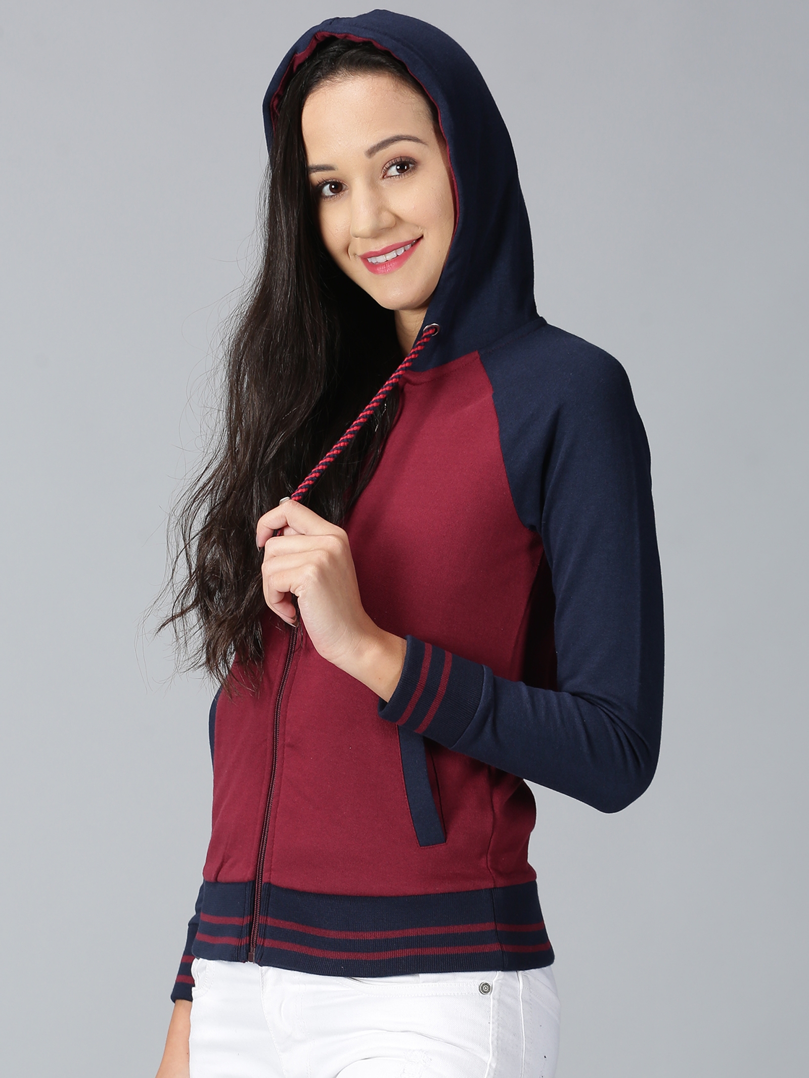UrGear | UrGear Women Brown and Navy Colorblocked Hooded Sweatshirt 3