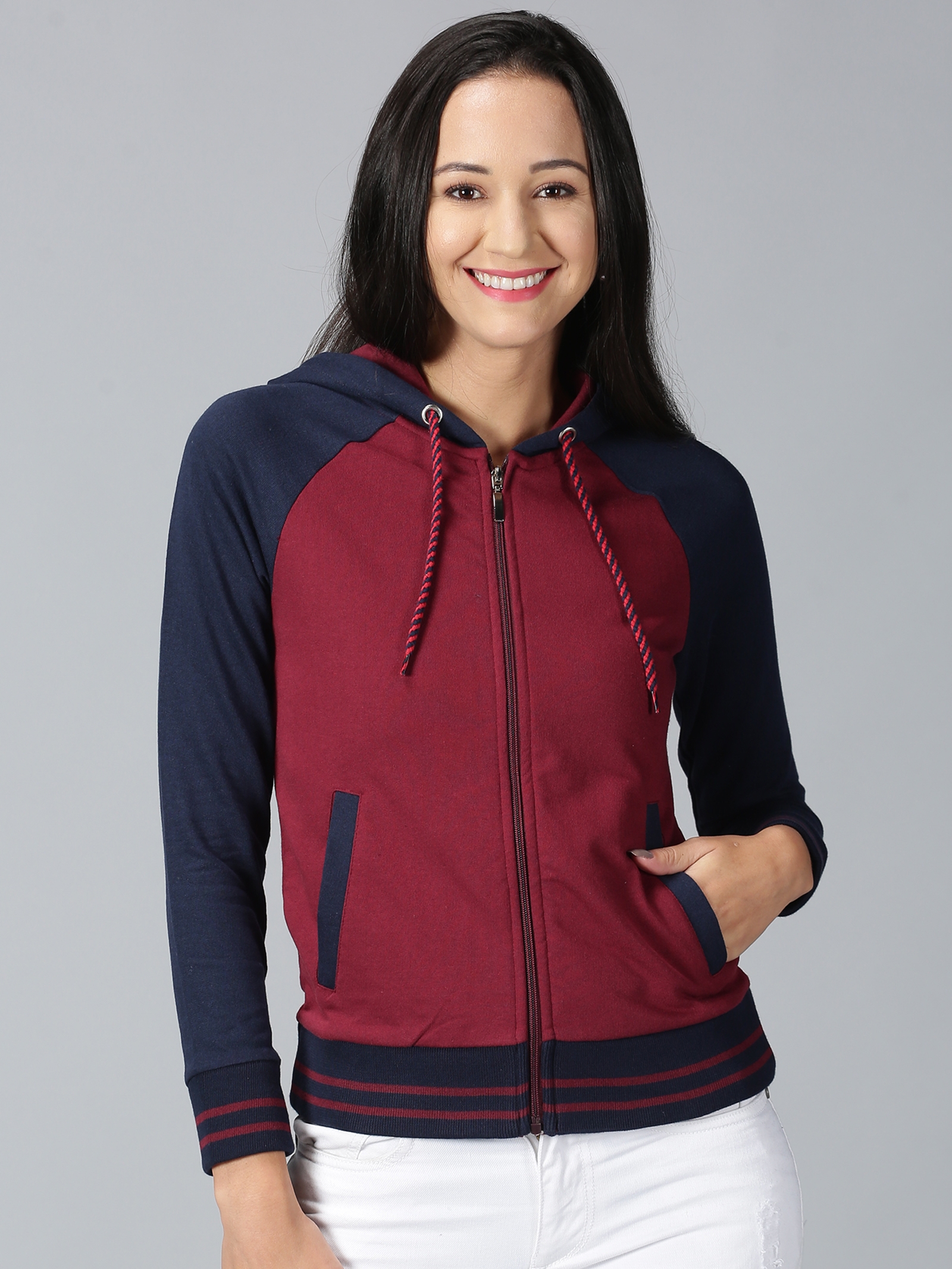 UrGear | UrGear Women Brown and Navy Colorblocked Hooded Sweatshirt 0