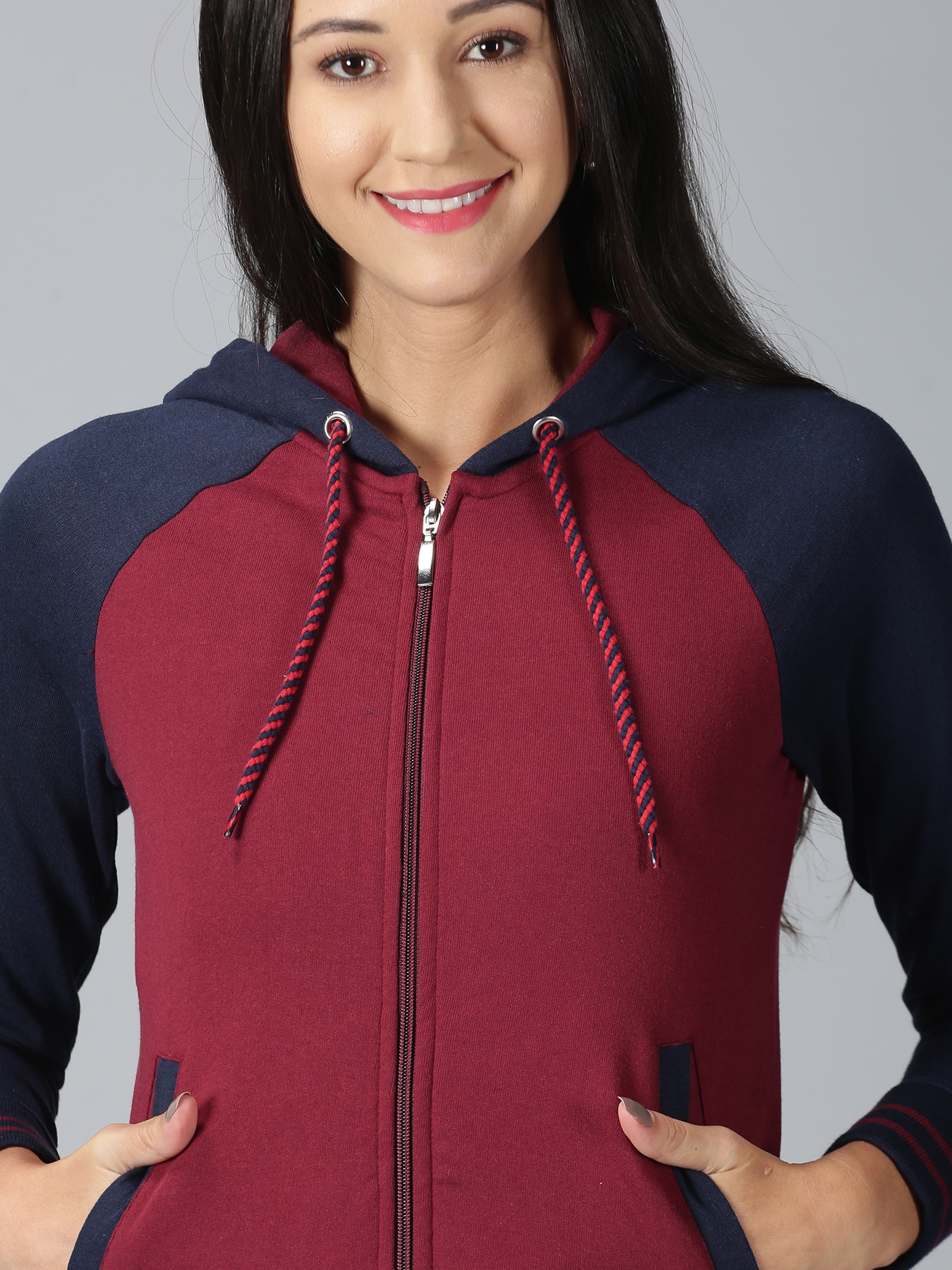 UrGear | UrGear Women Brown and Navy Colorblocked Hooded Sweatshirt 4
