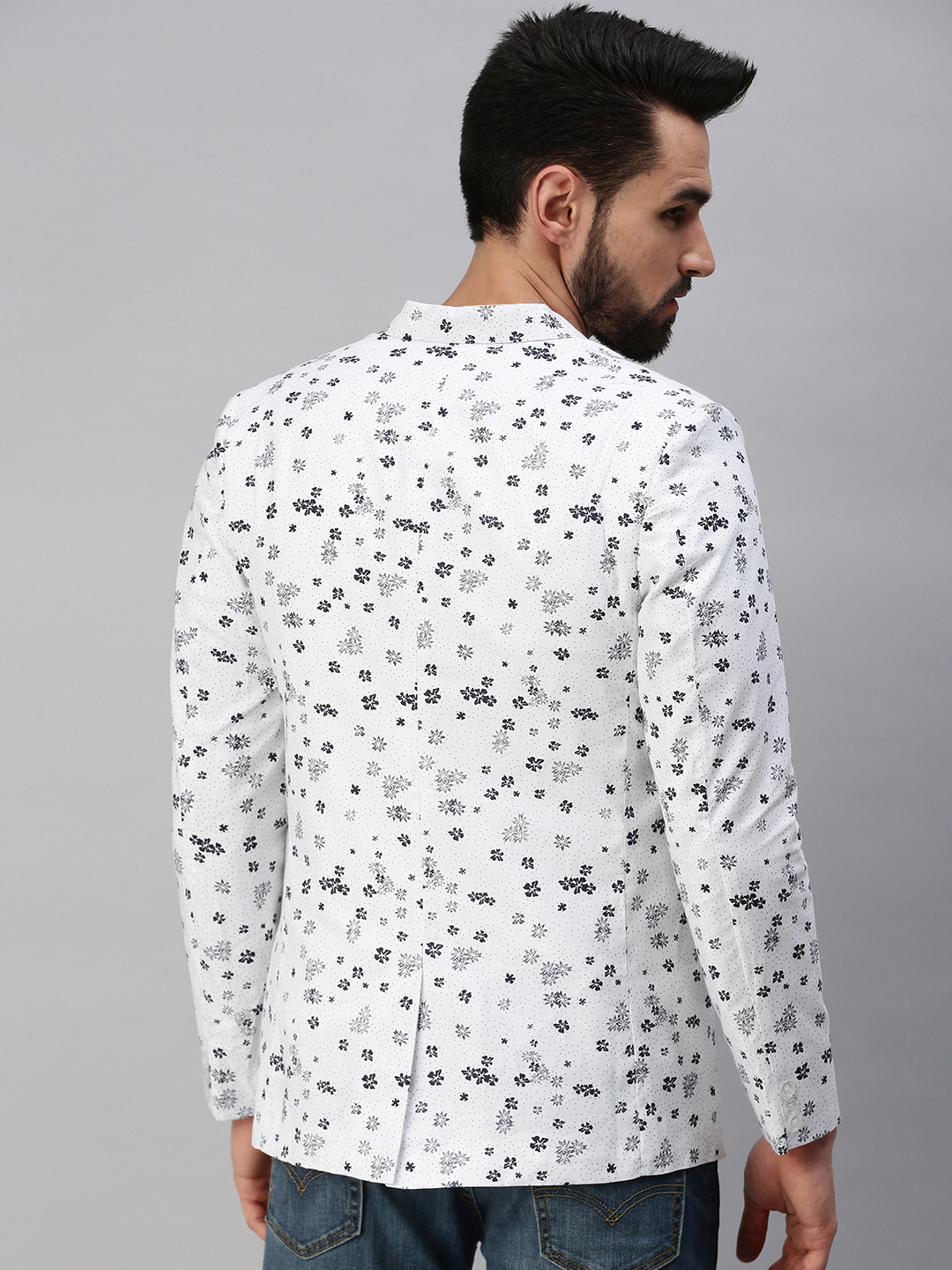 SHOWOFF Men's Notched Lapel Single-Breasted White Printed Blazer