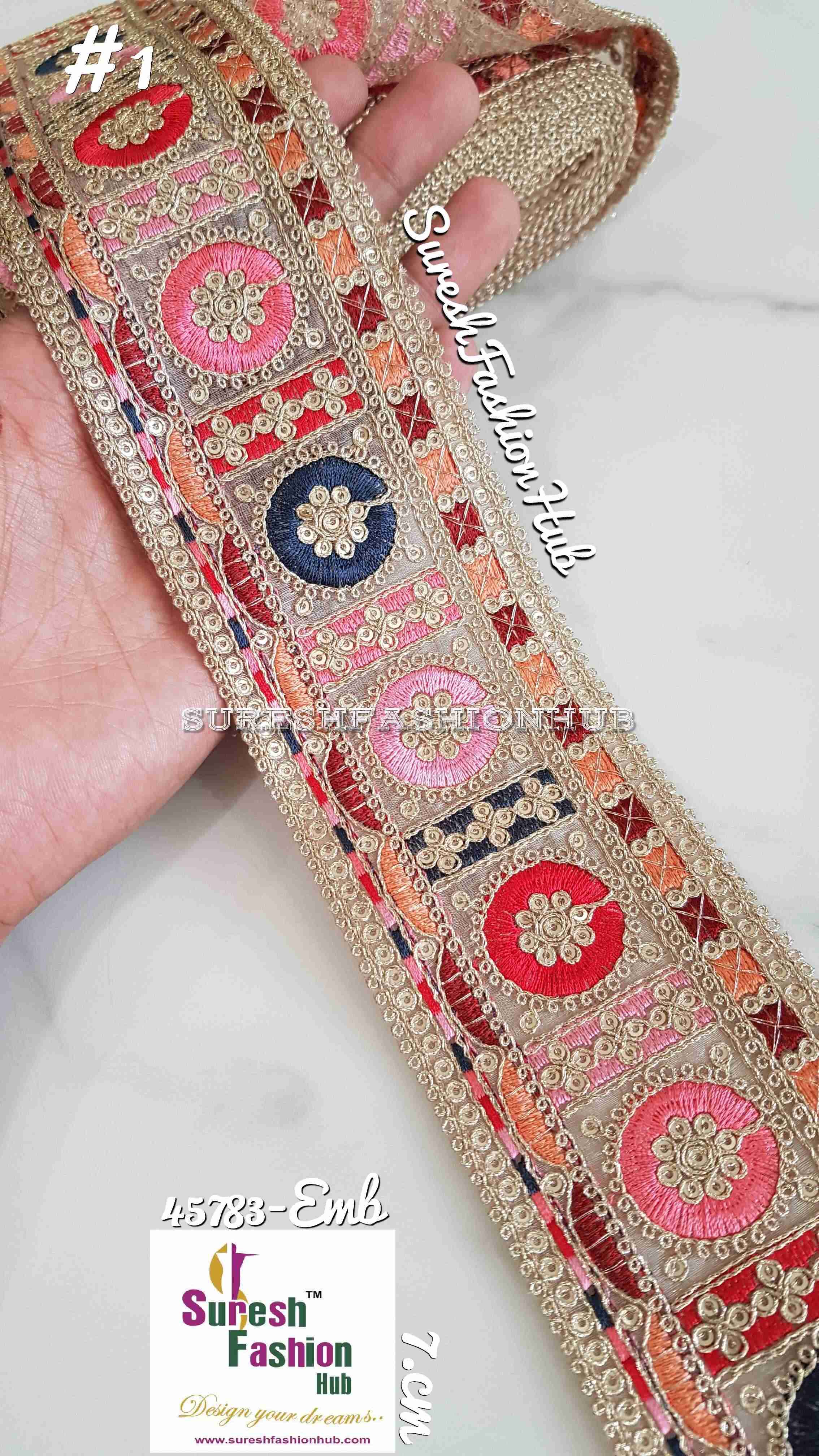 Tricolor Shimmering Embroidered Trim