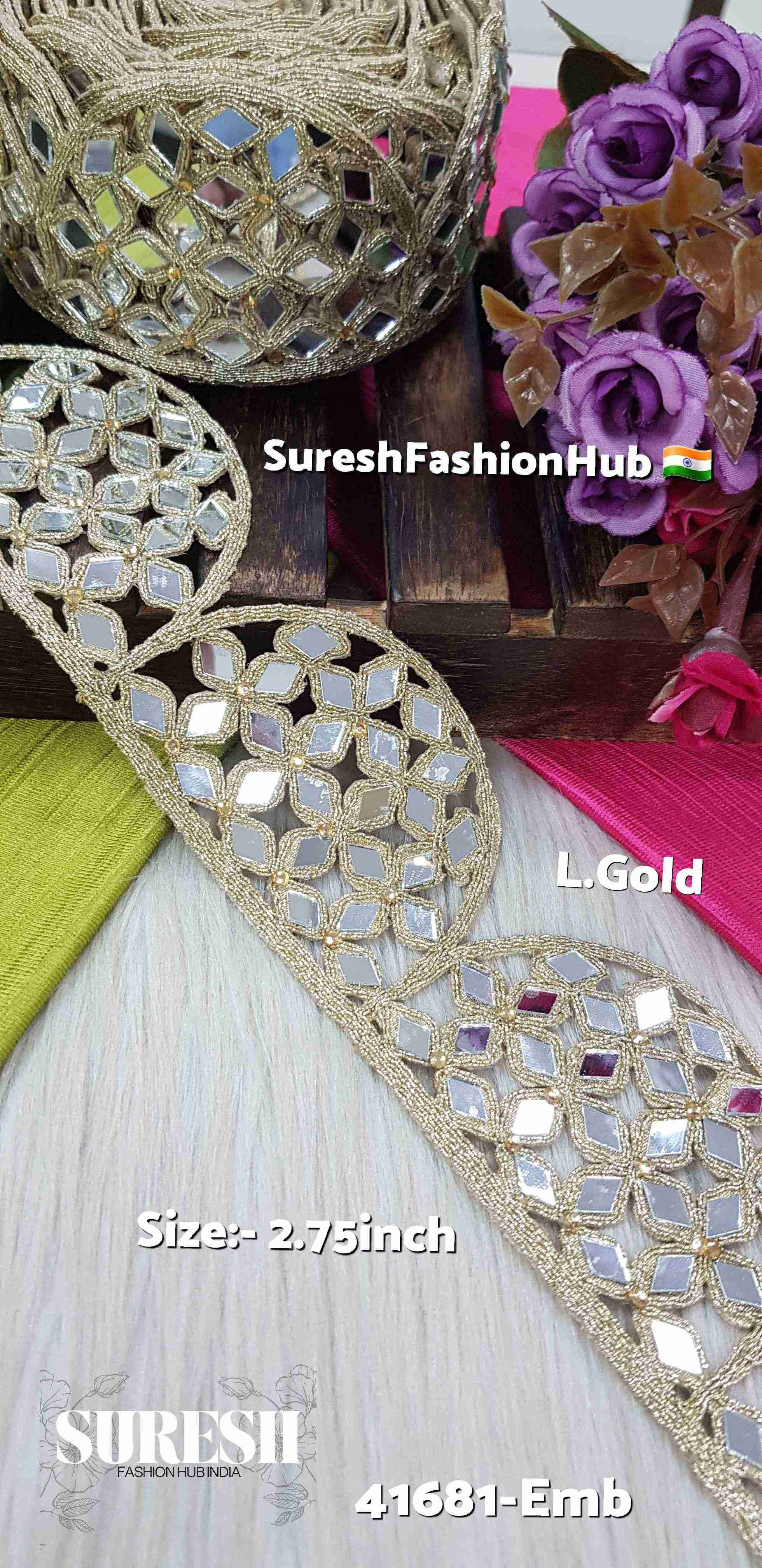 Golden Scallop Mirror Dori Lace – Light Gold | 41681-Emb