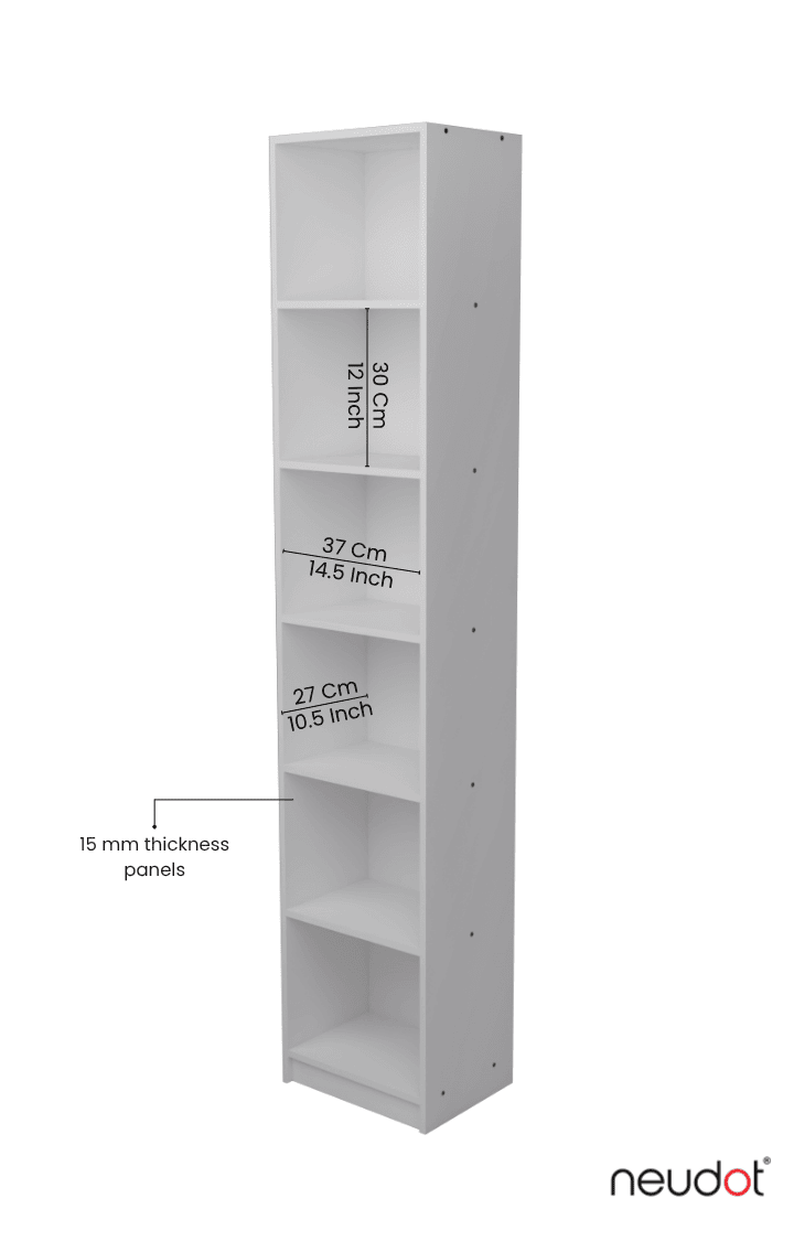 Whitman Tall Bookshelf (6 Compartments)- White Finish