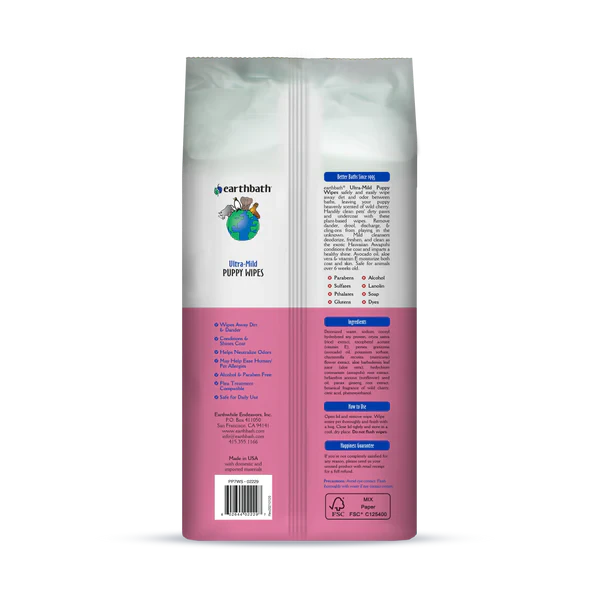 EarthBath Ultra Mild Puppy Grooming Wipes for Dogs