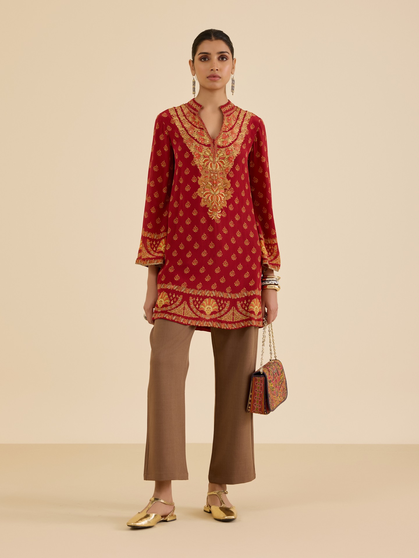 Red Beige Nazia Kurti