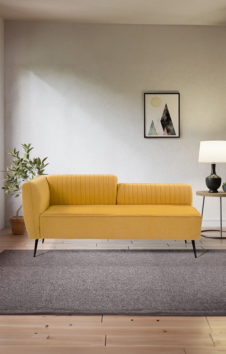 neudot Diva LHS Sofa Chaise Lounger with Black Legs for Living Room|Bedroom|2 Person Sofa|Diwan|Premium Fabric | Solid Wood Frame|2 Seater (Colour : Husky Yellow (DIY))