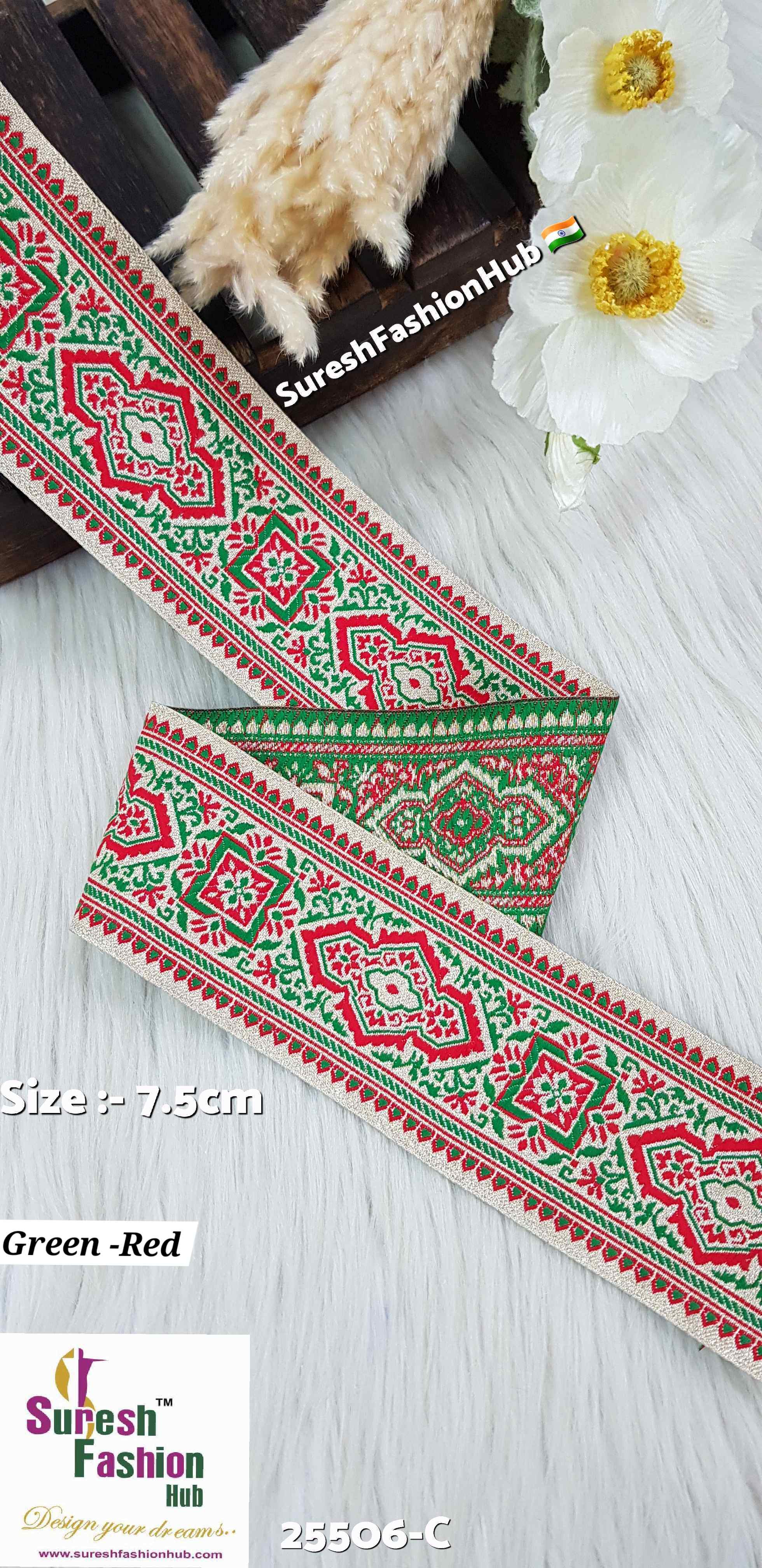 Certainly! Here are some ALT text suggestions that incorporate a variety of keywords to help improve your visibility on Google: 1. "Navratri Banarasi Laces - Traditional Indian Festive Laces" 2. "Golden Silver Banarasi Lace - Elegant Metallic Trims for Garments" 3. "Cutwork Banarasi Laces - Intricate Openwork Designs"