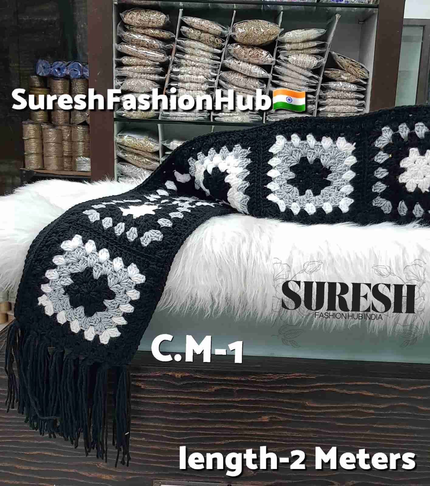 Black Handmade Crochet Muffler – 2 Meter