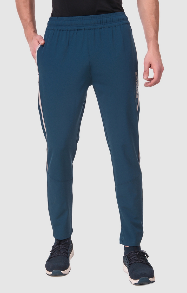 Men's Blue Polyester Solid Trackpant