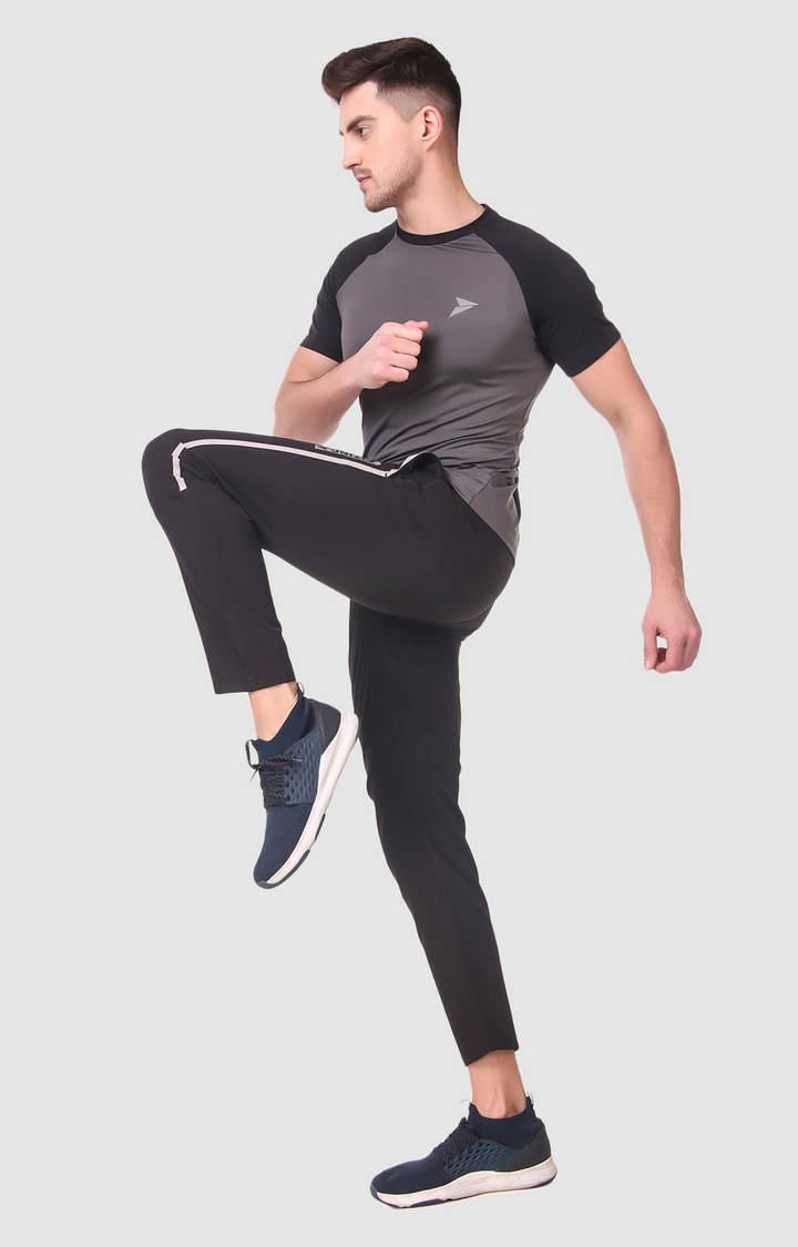 Men's Black Polyester Solid Trackpant