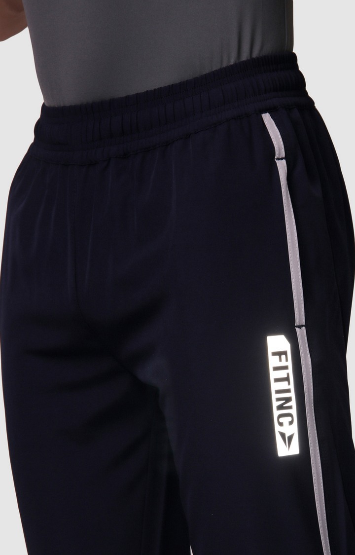 Men's Navy Blue Polyester Solid Trackpant