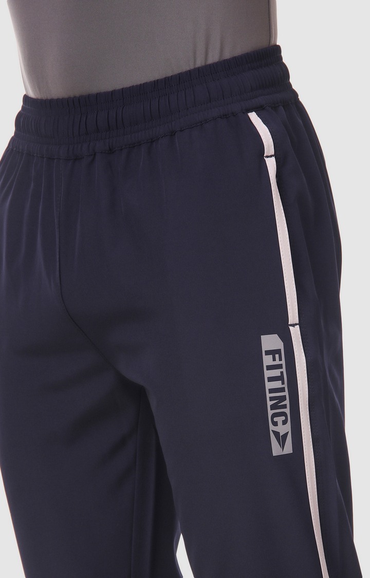 Men's Navy Blue Polyester Solid Trackpant