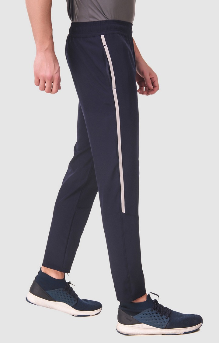 Men's Navy Blue Polyester Solid Trackpant