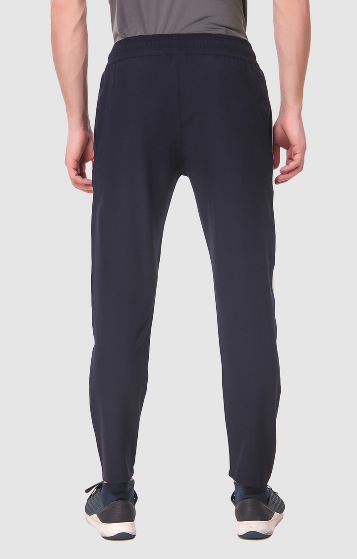 Men's Navy Blue Polyester Solid Trackpant