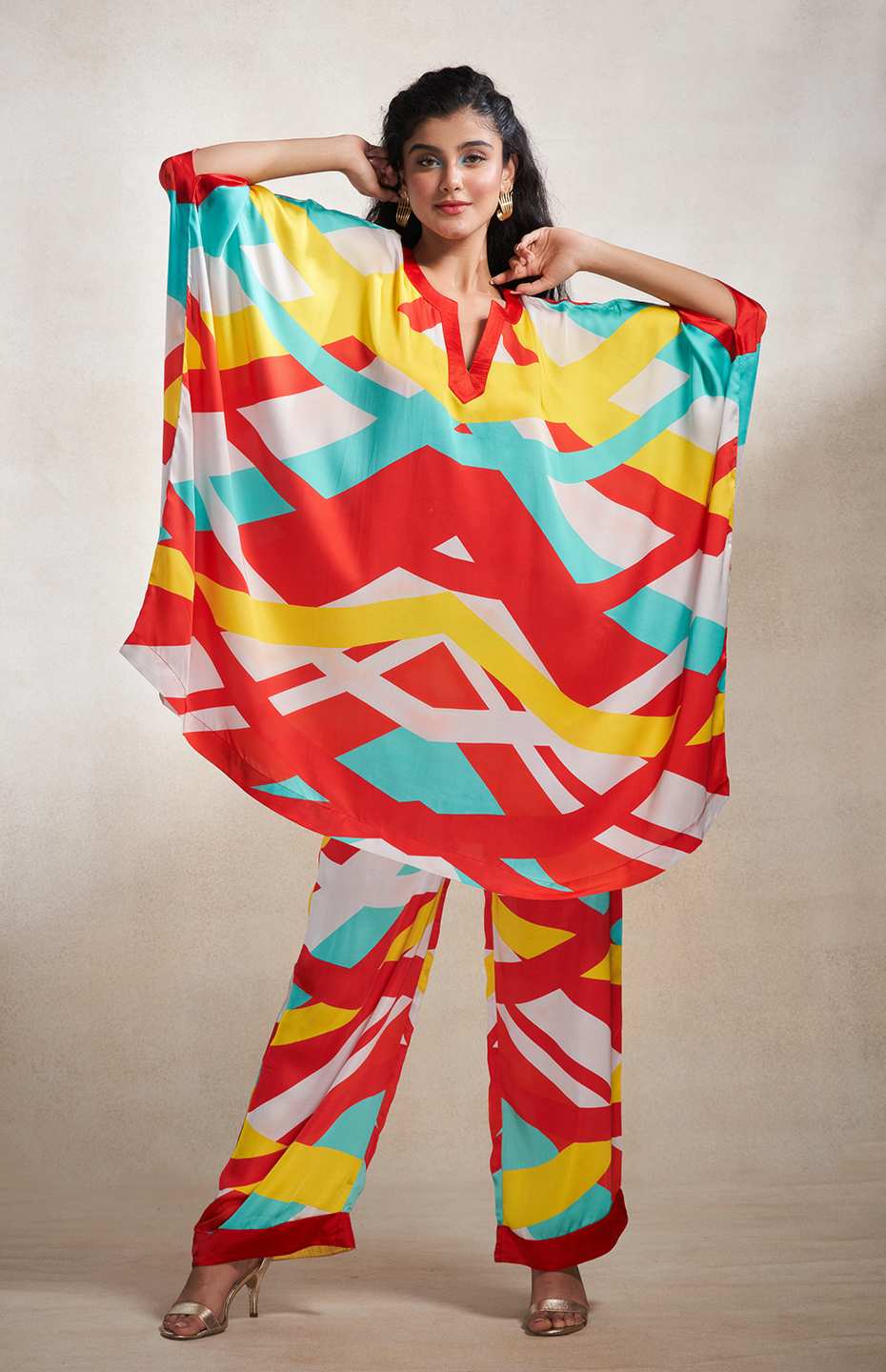 Red & Blue Abstract Poncho Kurta