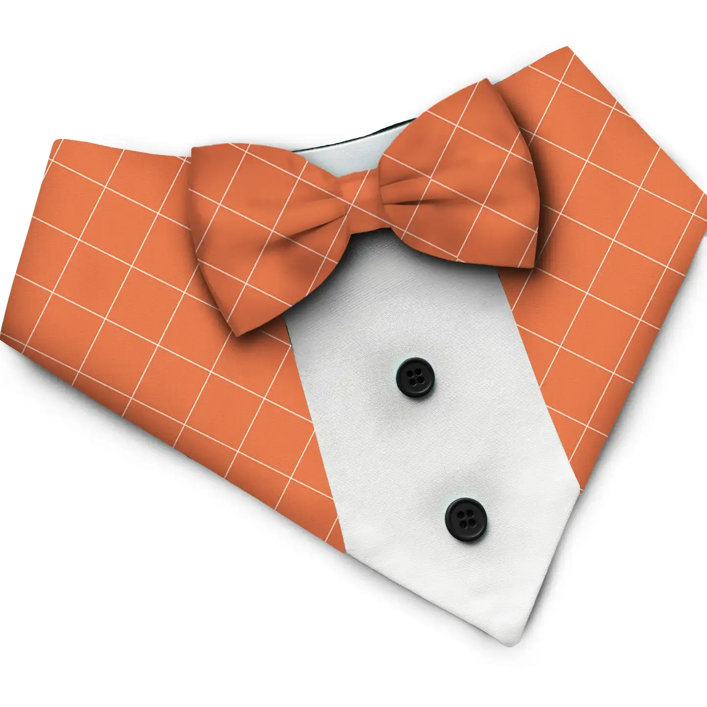 PawsIndia Orange Checks Pattern Tuxedo Bandana with Matching Bow for Pets