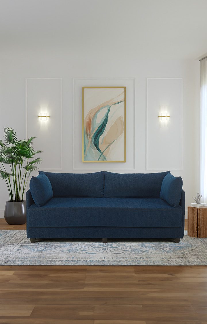 neudot Show Fabric Pull-Out Sofa Cum Bed for Living Room | 3 Seater Sofa Bed for Drawing Room & Bedroom|Diwan|Cobalt Blue Colour