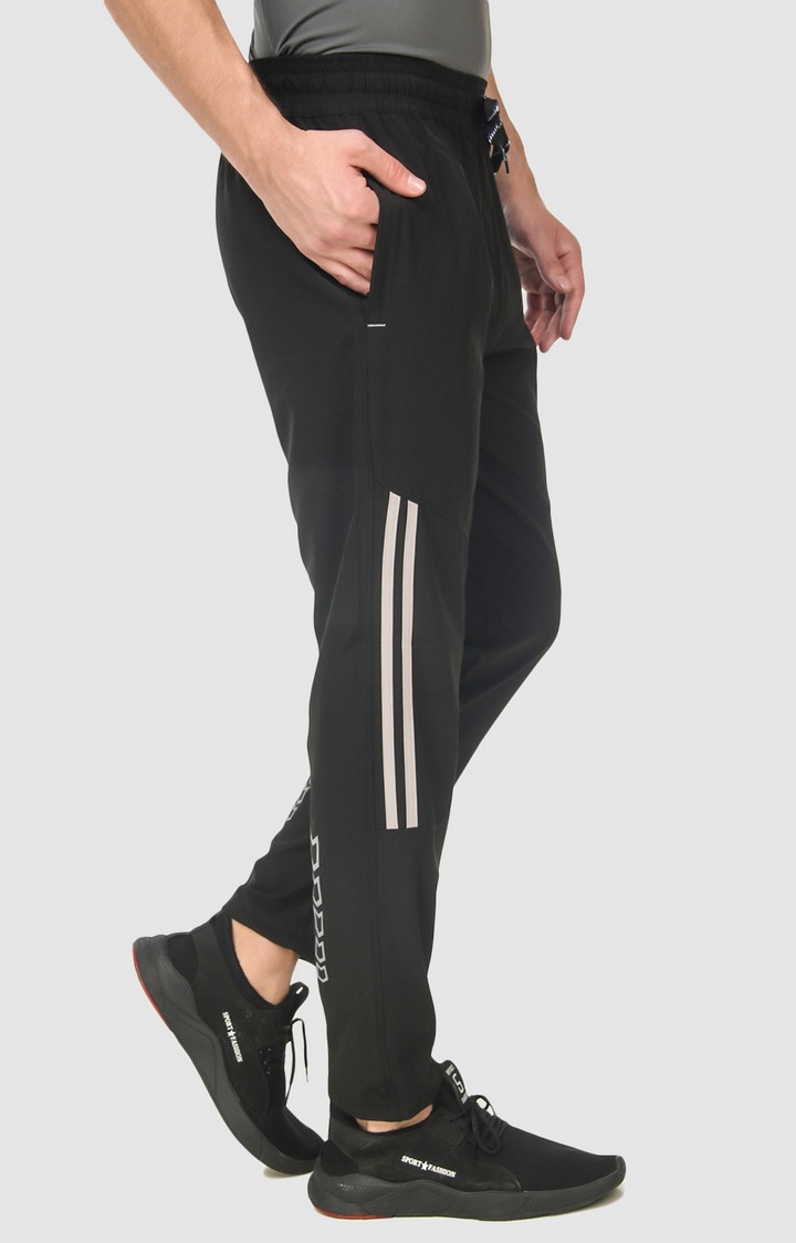 Men's Black Polyester Solid Trackpant