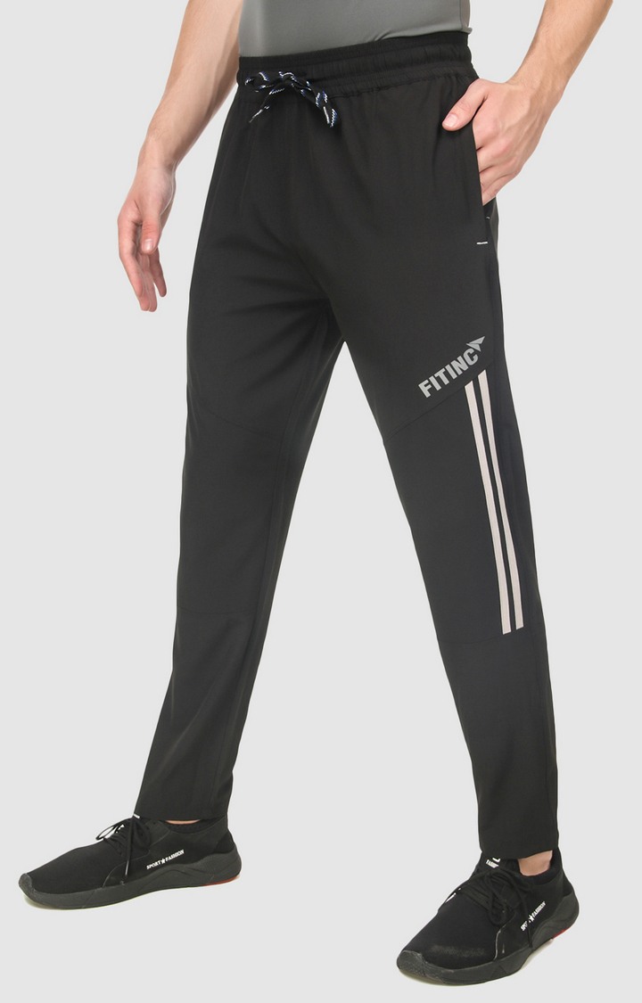 Men's Black Polyester Solid Trackpant