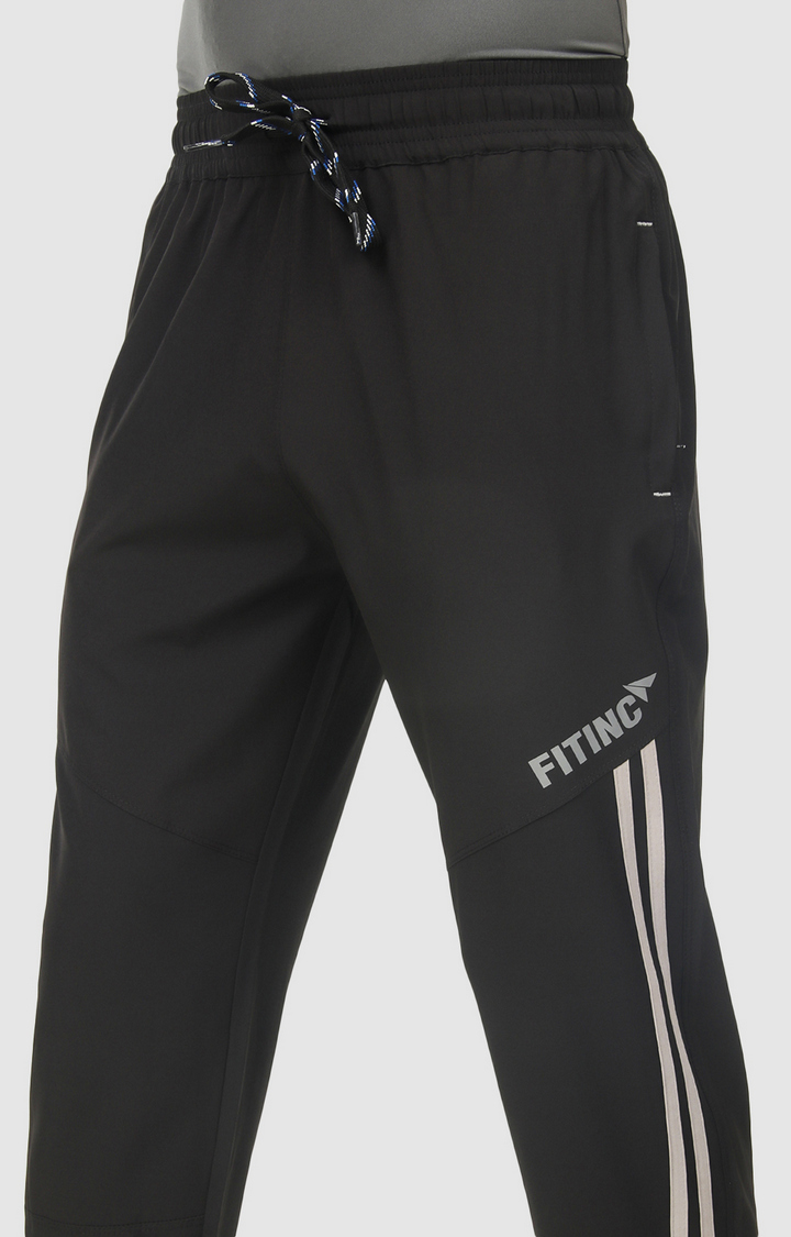 Men's Black Polyester Solid Trackpant