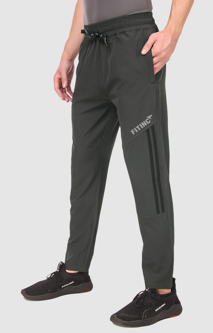 Men's Dark Grey Polyester Solid Trackpant