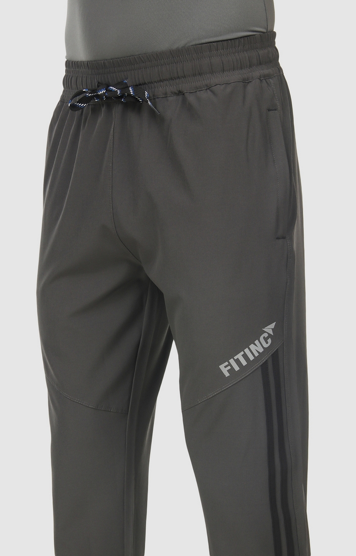 Men's Dark Grey Polyester Solid Trackpant