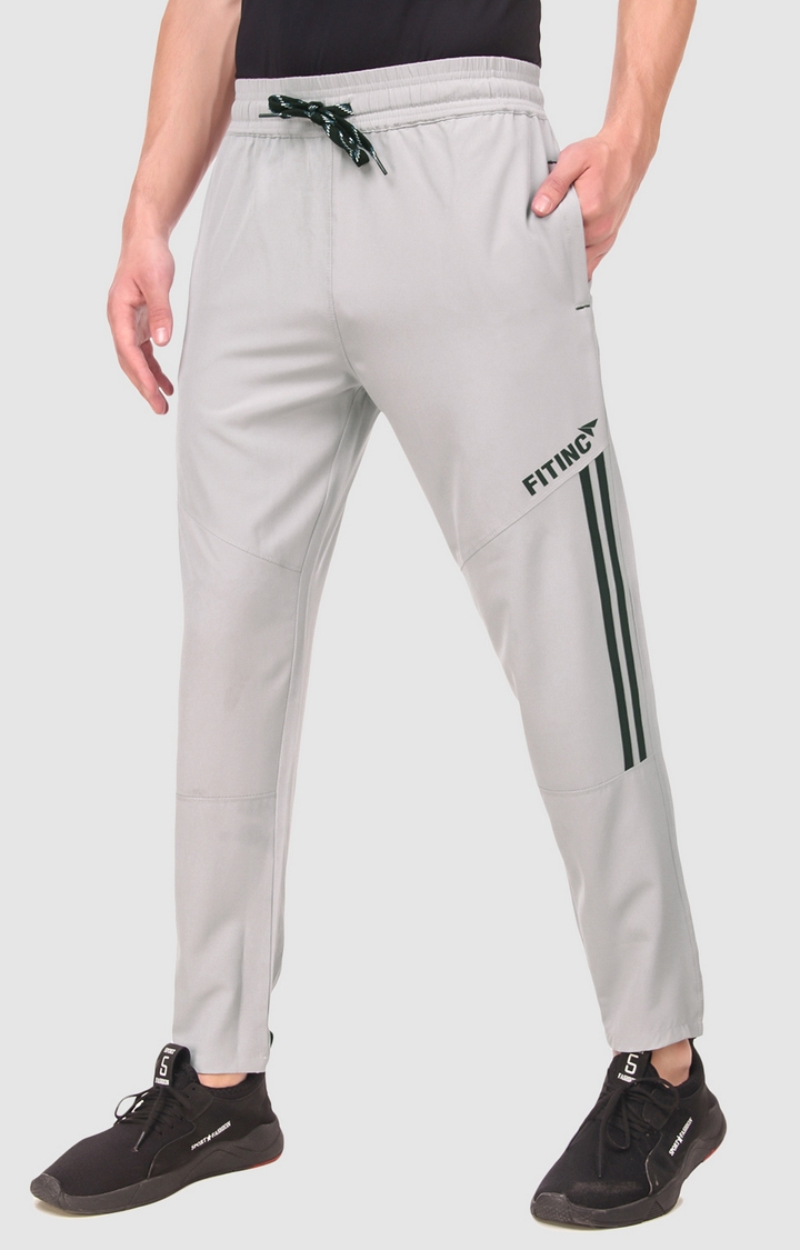 Men's Light Grey Polyester Solid Trackpant