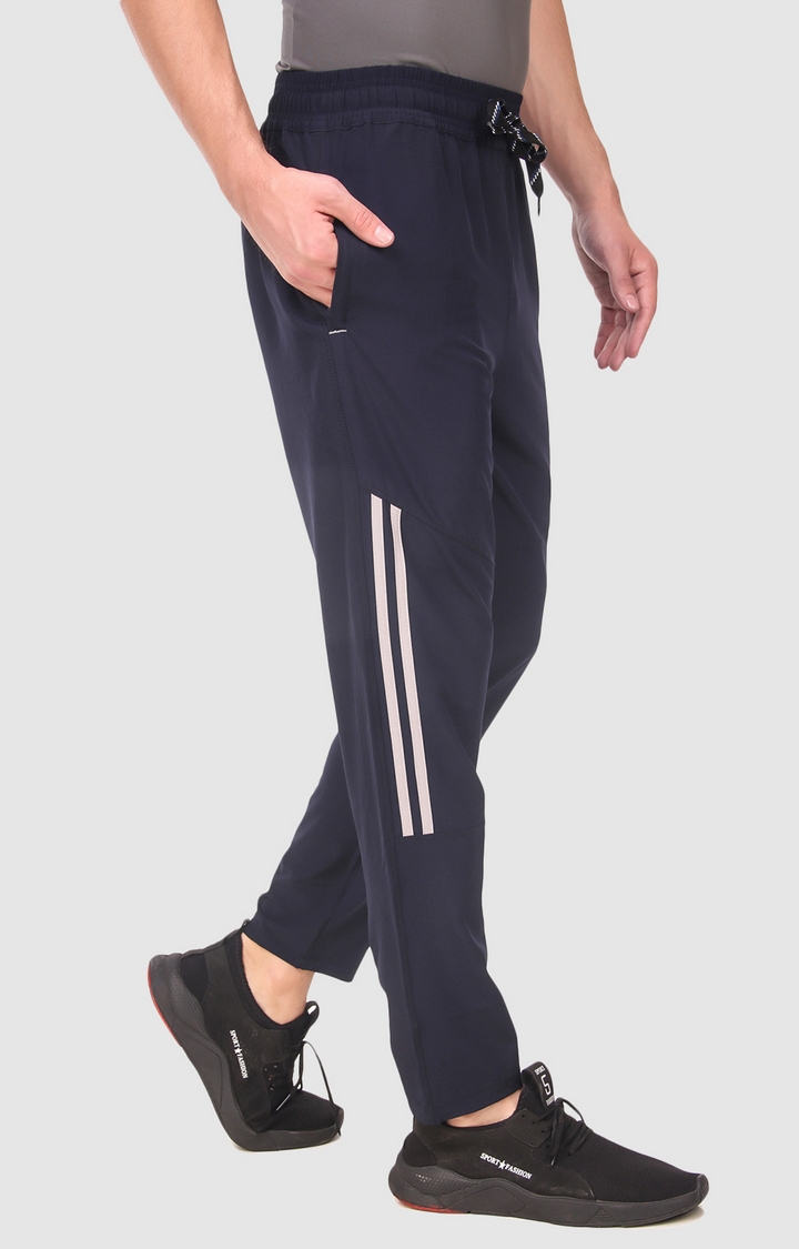 Men's Navy Blue Polyester Solid Trackpant