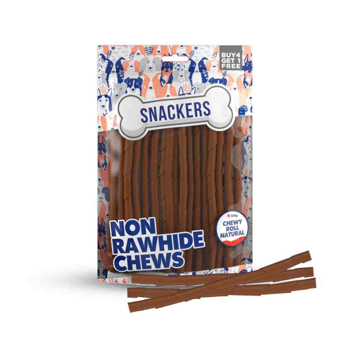 Snackers Non Rawhide Chews Chewy Roll Natural for Dogs, 225 g