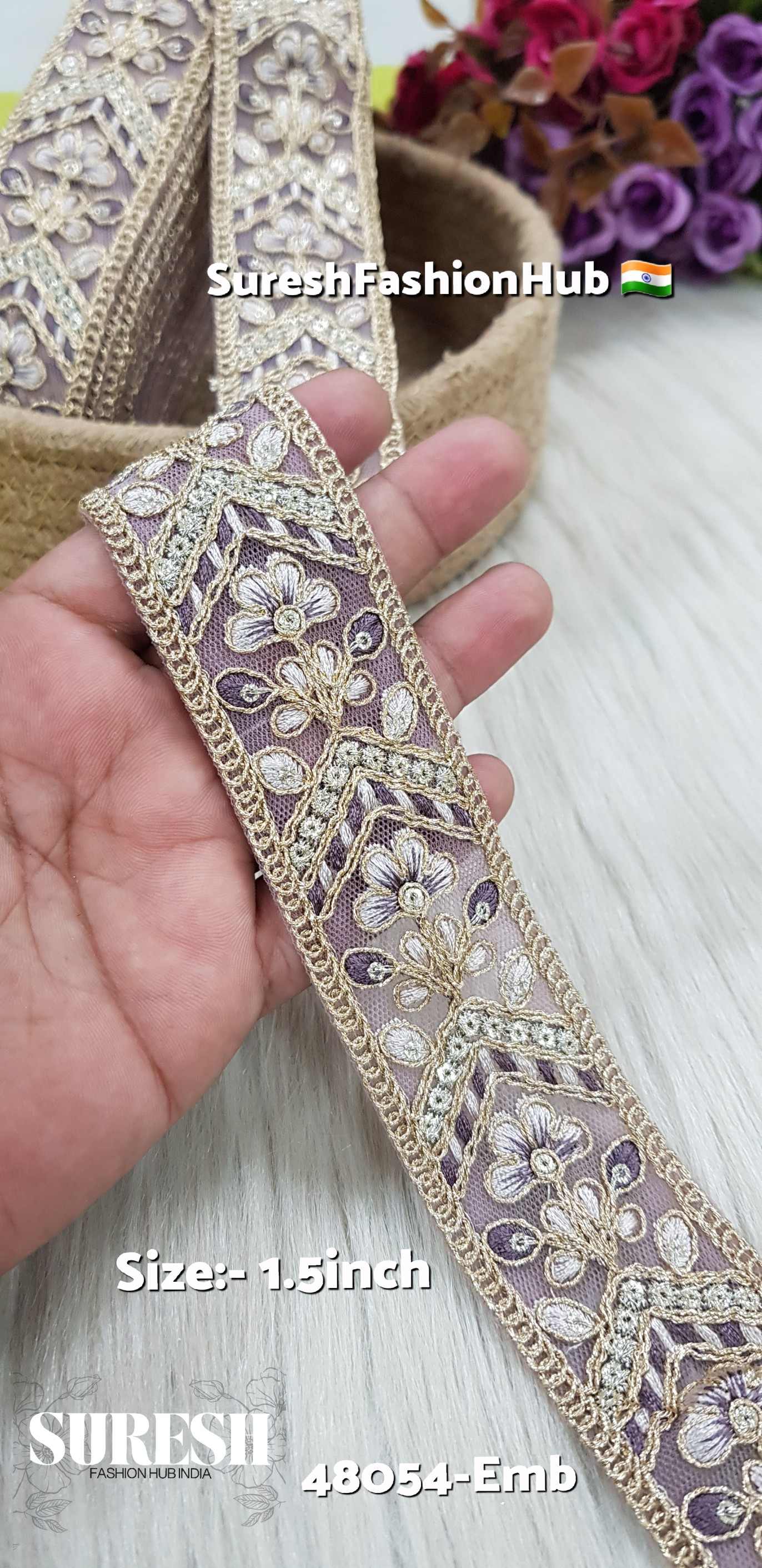 Mauve Floral Embroidery Lace – 48054-Emb