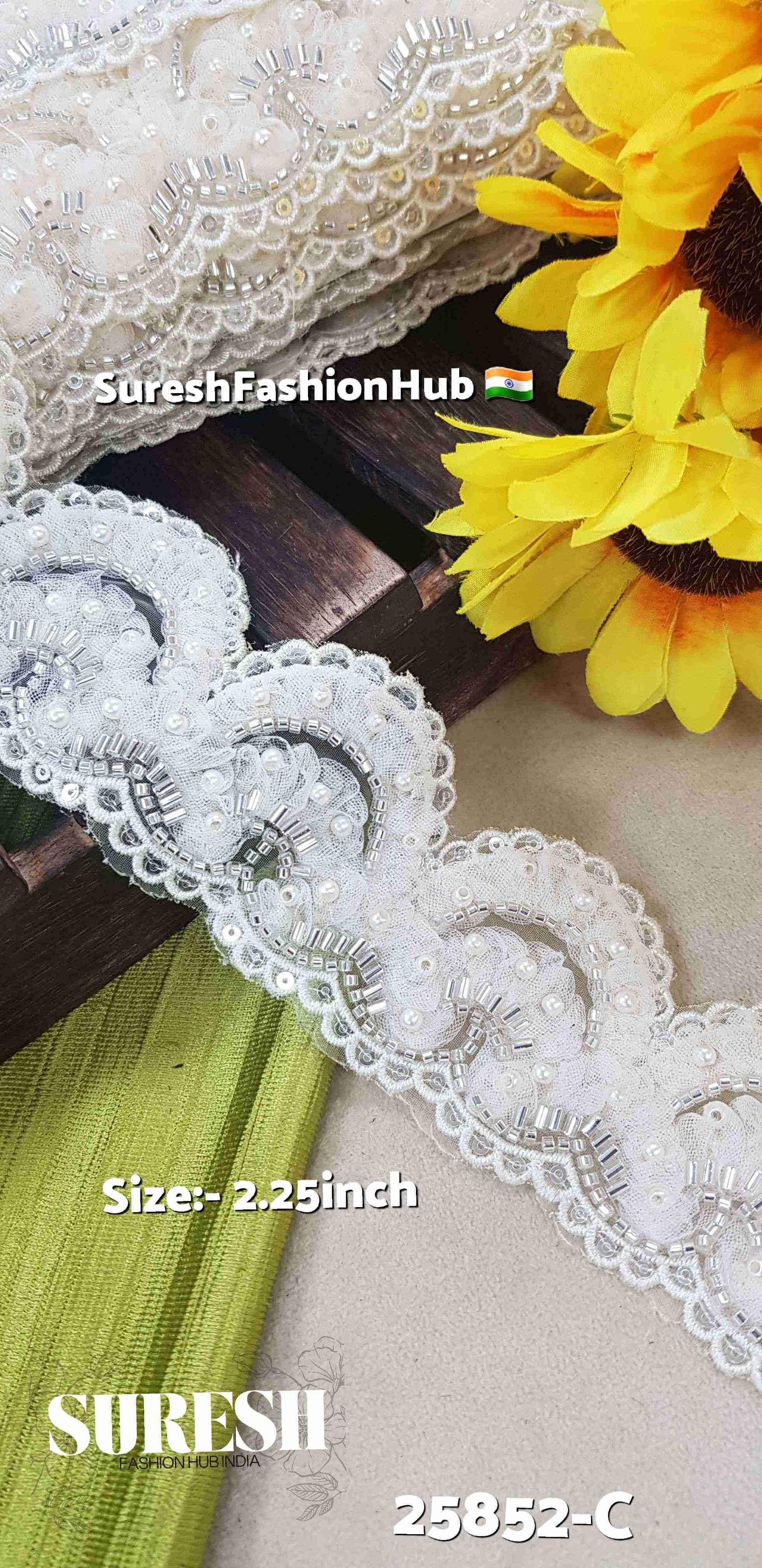 Off-White Imported Floral Scallop Organza Lace