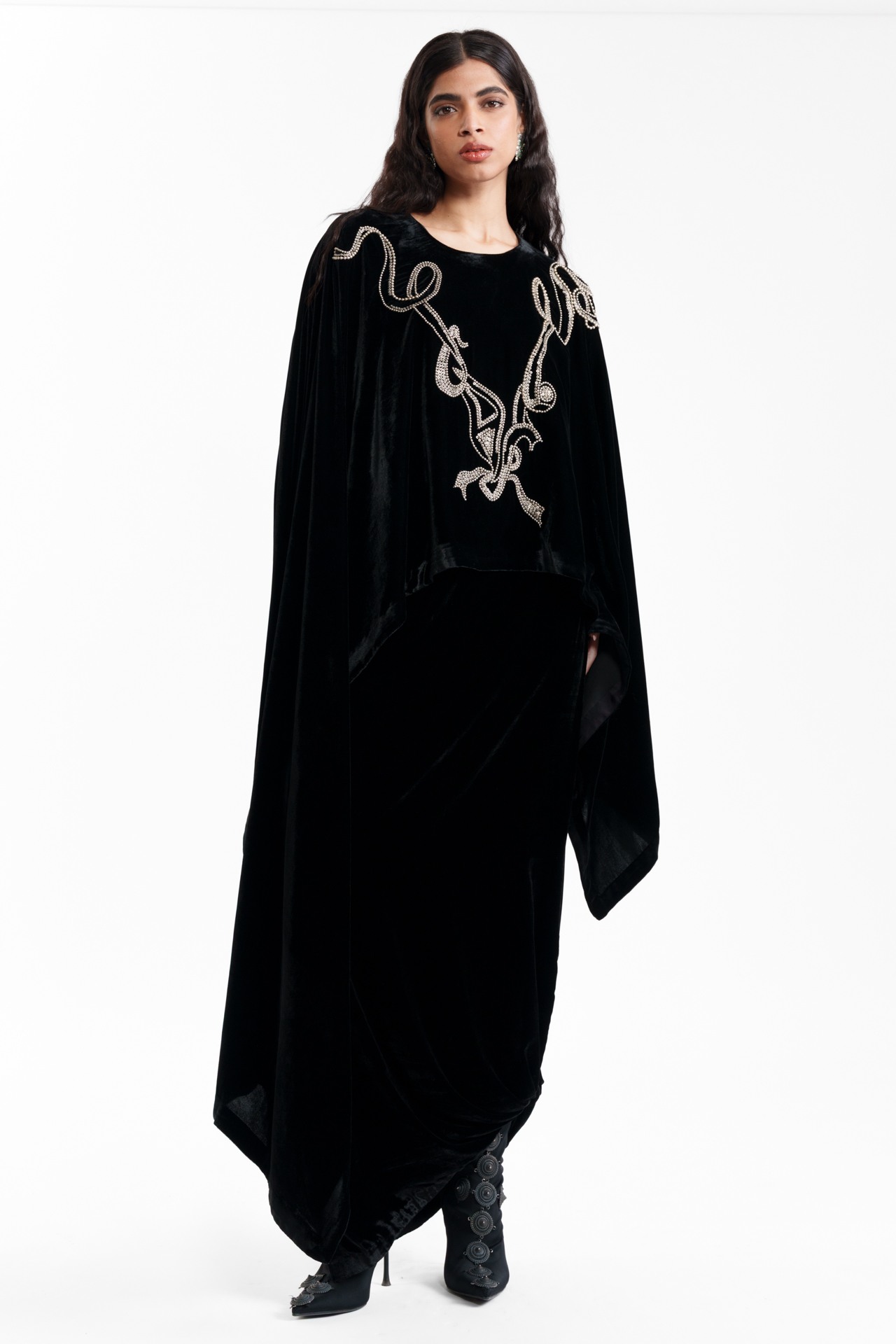 Draped Dupatta Cape with Structured Lungi Skirt