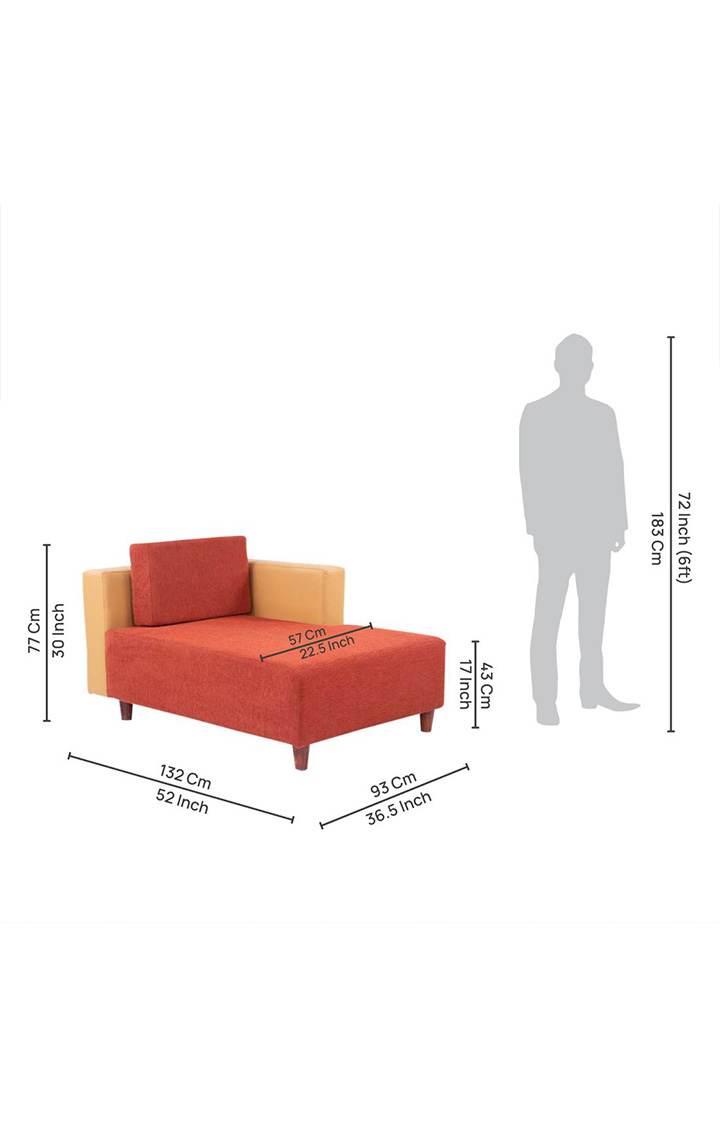 neudot Hailey Duet Fabric 1 Seater Left Aligned Lounger | L Shape | LHS | Comfortable Sofa Dual Color | Living Room | Bed Room | Rusty Cider Orange Colour