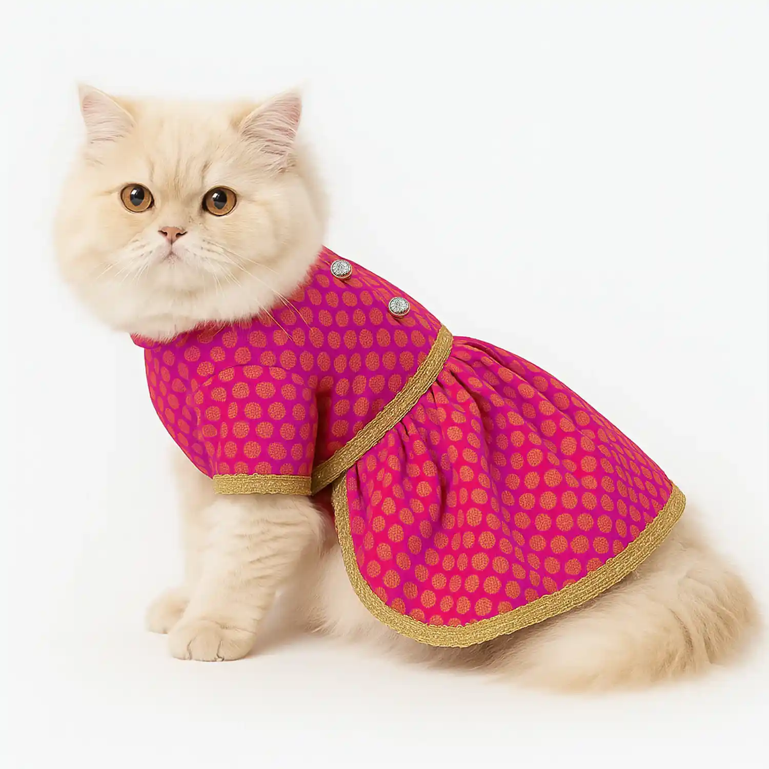 Pawsindia Traditional Royal Brocade Dress for Cats - Pink | Ethnic Festive Wear