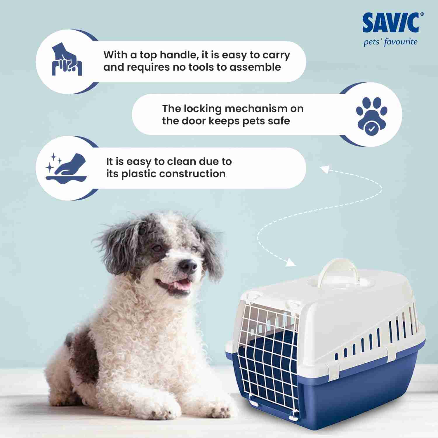 Savic Trotter 1 - Dog & Cat Carrier - Atlantic Blue - 19 x 13 x 12 inch - Holds up to 5 kg