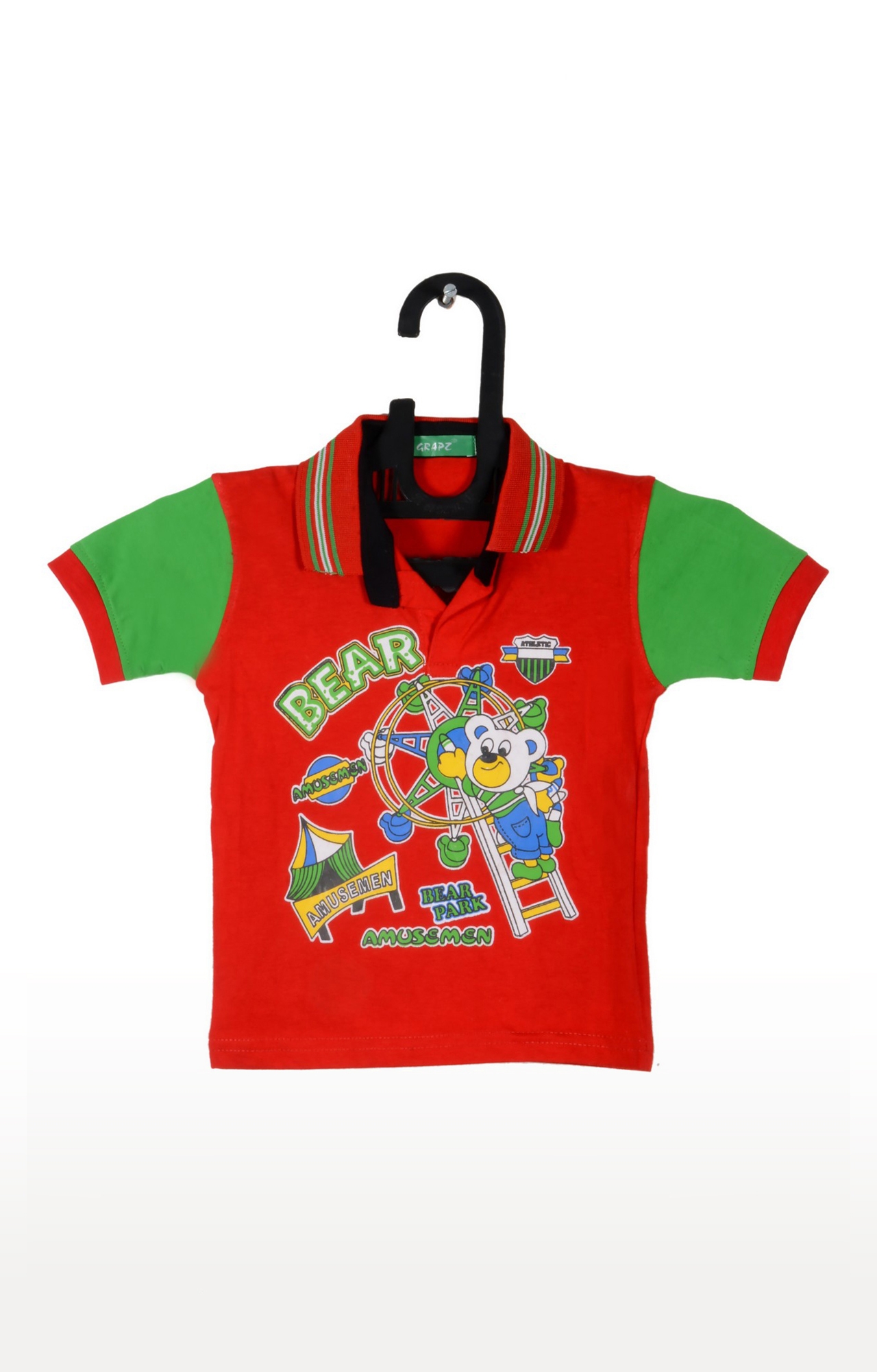 V Brown | Red & Green Cotton Printed Polo Neck T-shirt 0