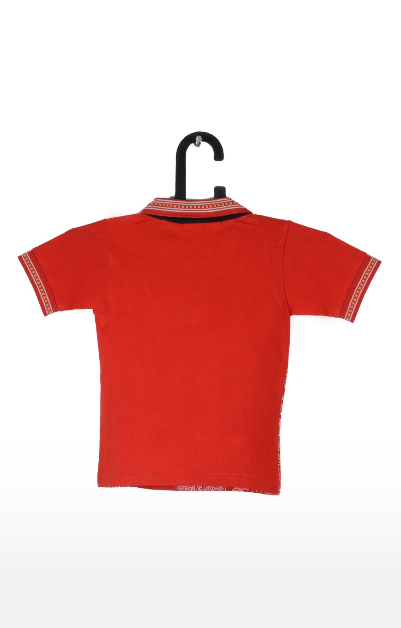 V Brown | Red Cotton Printed Polo Neck T-shirt 1