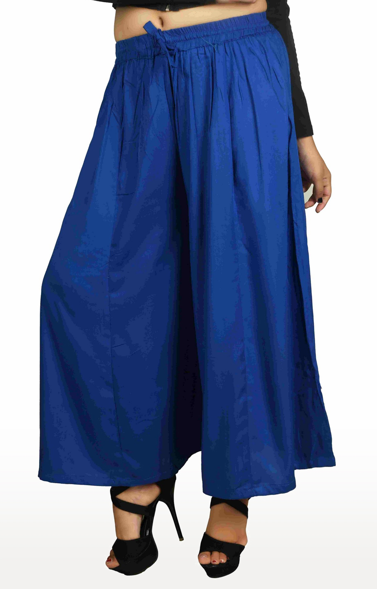 V Brown | Royal Blue Solid Women's Rayon Casual Wear Palazzo 3