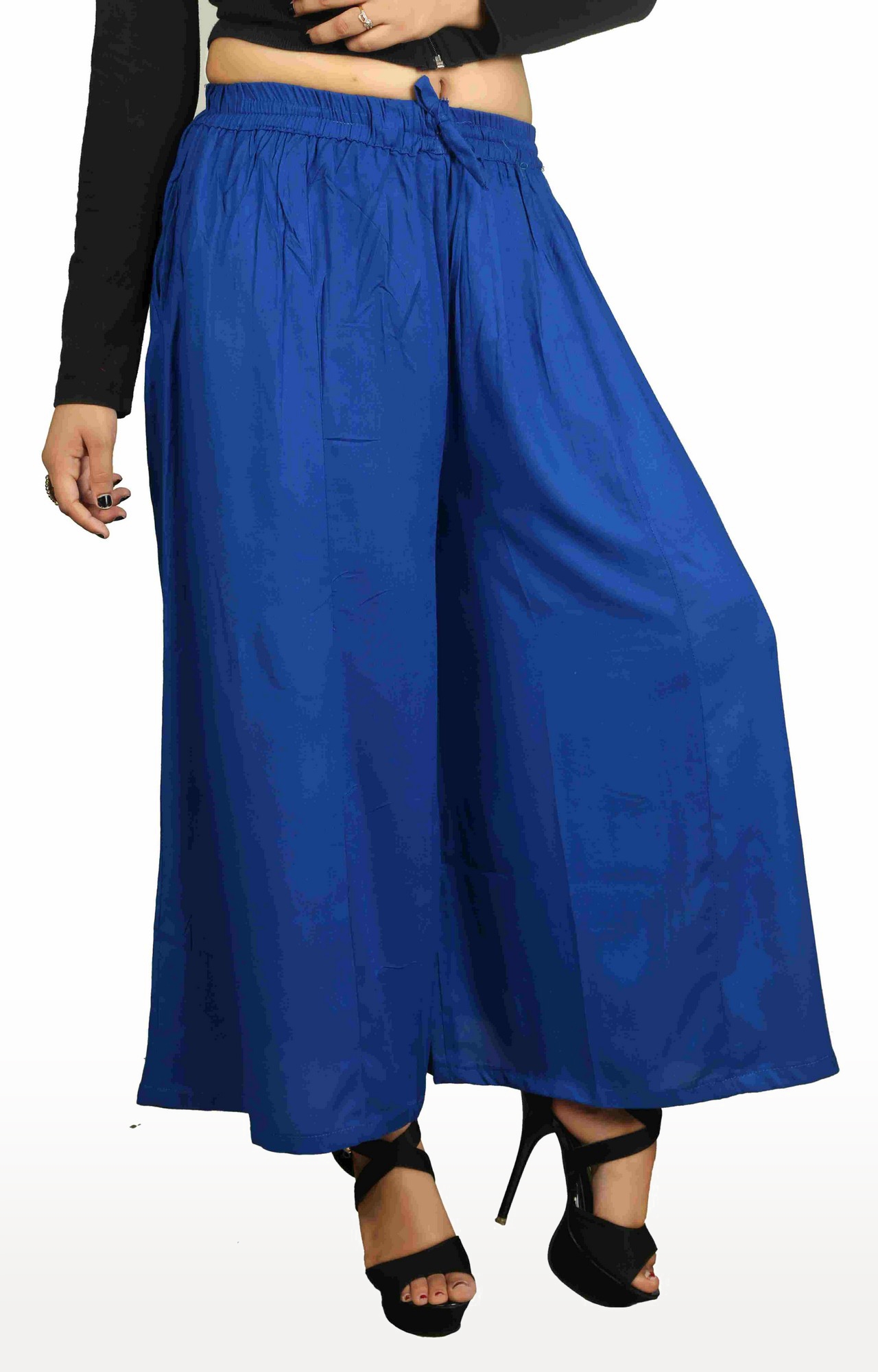 V Brown | Royal Blue Solid Women's Rayon Casual Wear Palazzo 2