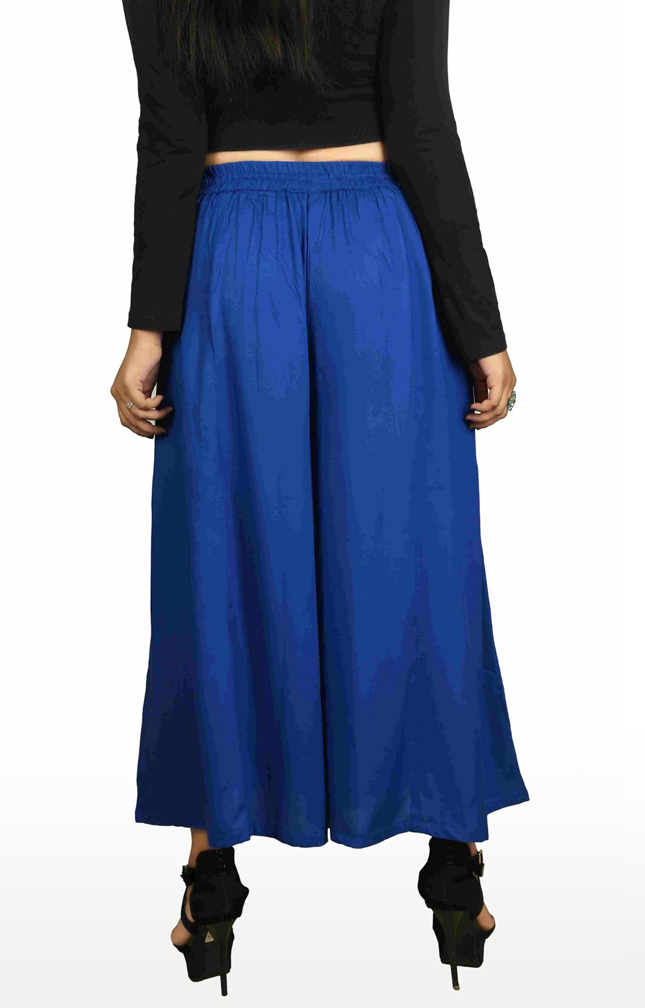V Brown | Royal Blue Solid Women's Rayon Casual Wear Palazzo 4